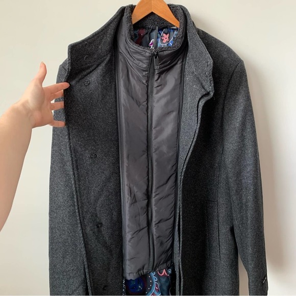 Ted Baker Margate Funnel Neck Coat Wool Blend w/ Removable Inset Bib in Charcoal - Picture 10 of 16